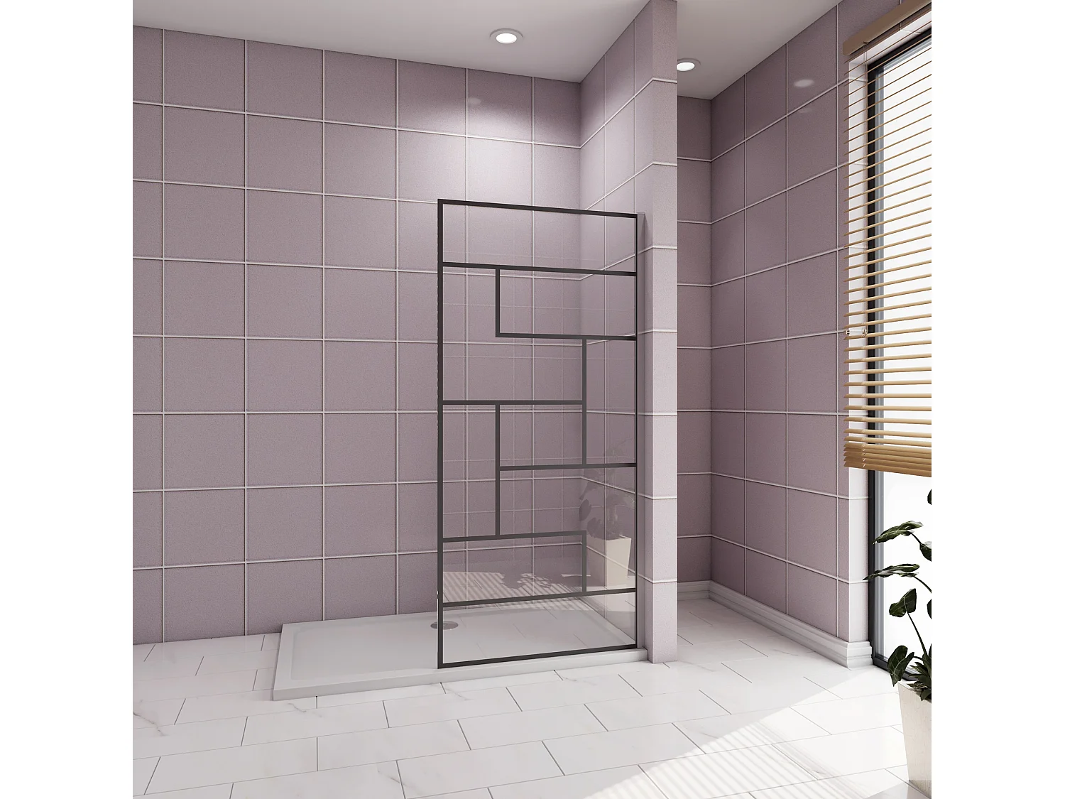 Douchewand-Inloopdouche 90x200cm 8mm NANO Easyclean zwart raster gezeefdrukt gehard glas glanzend chroom aluminium profiel zonder stabilisatiestang