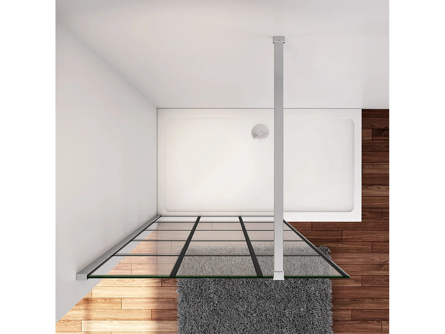 Douchewand-Inloopdouche 80x200cm met mat Zwart kader en raster 8mm NANO EasyClean veiligheidsglas N-Form 90cm Stabilisatiestang