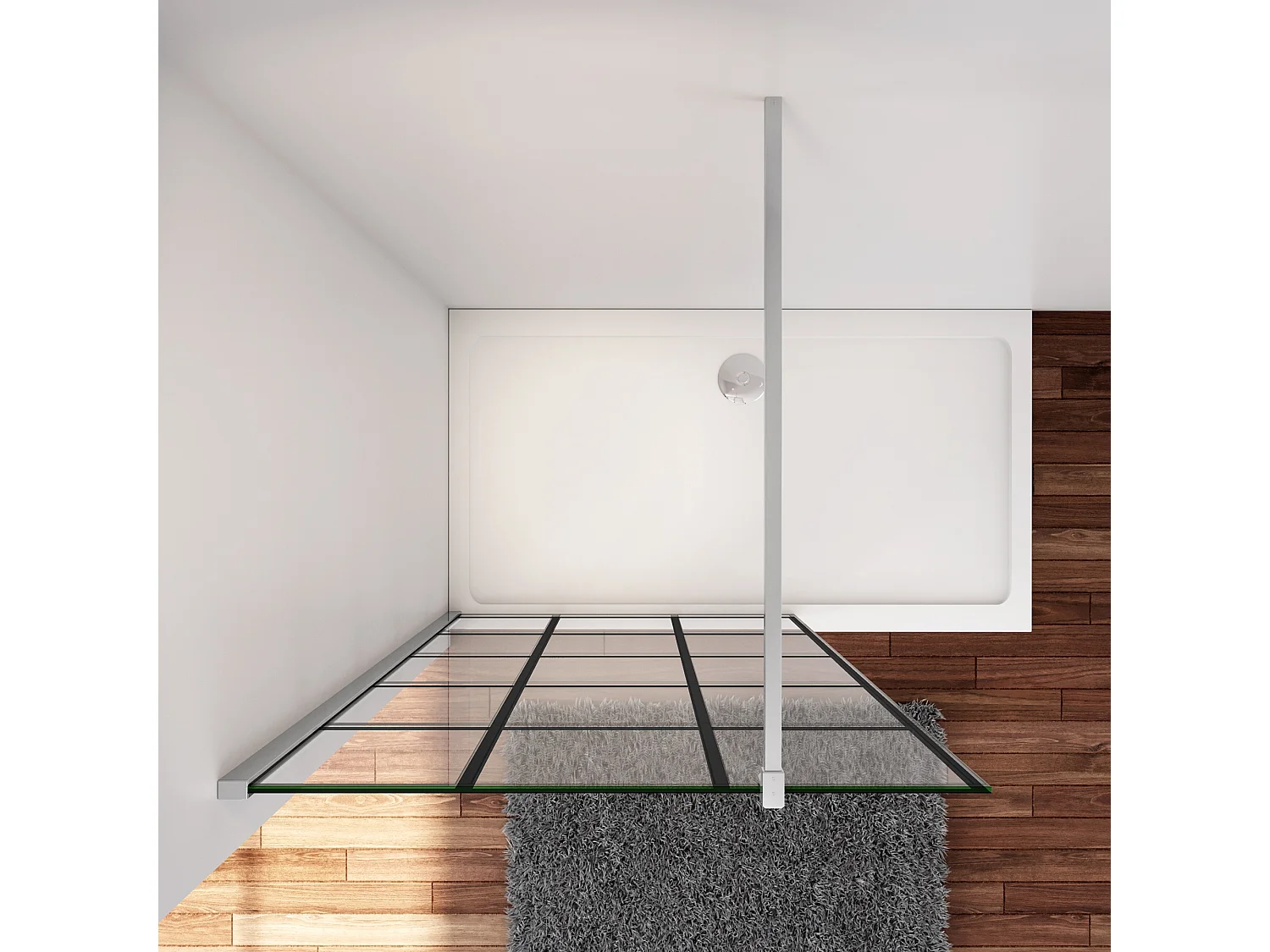 Douchewand-Inloopdouche 120x200cm met mat Zwart kader en raster 8mm NANO EasyClean veiligheidsglas F-Form 140cm Stabilisatiestang