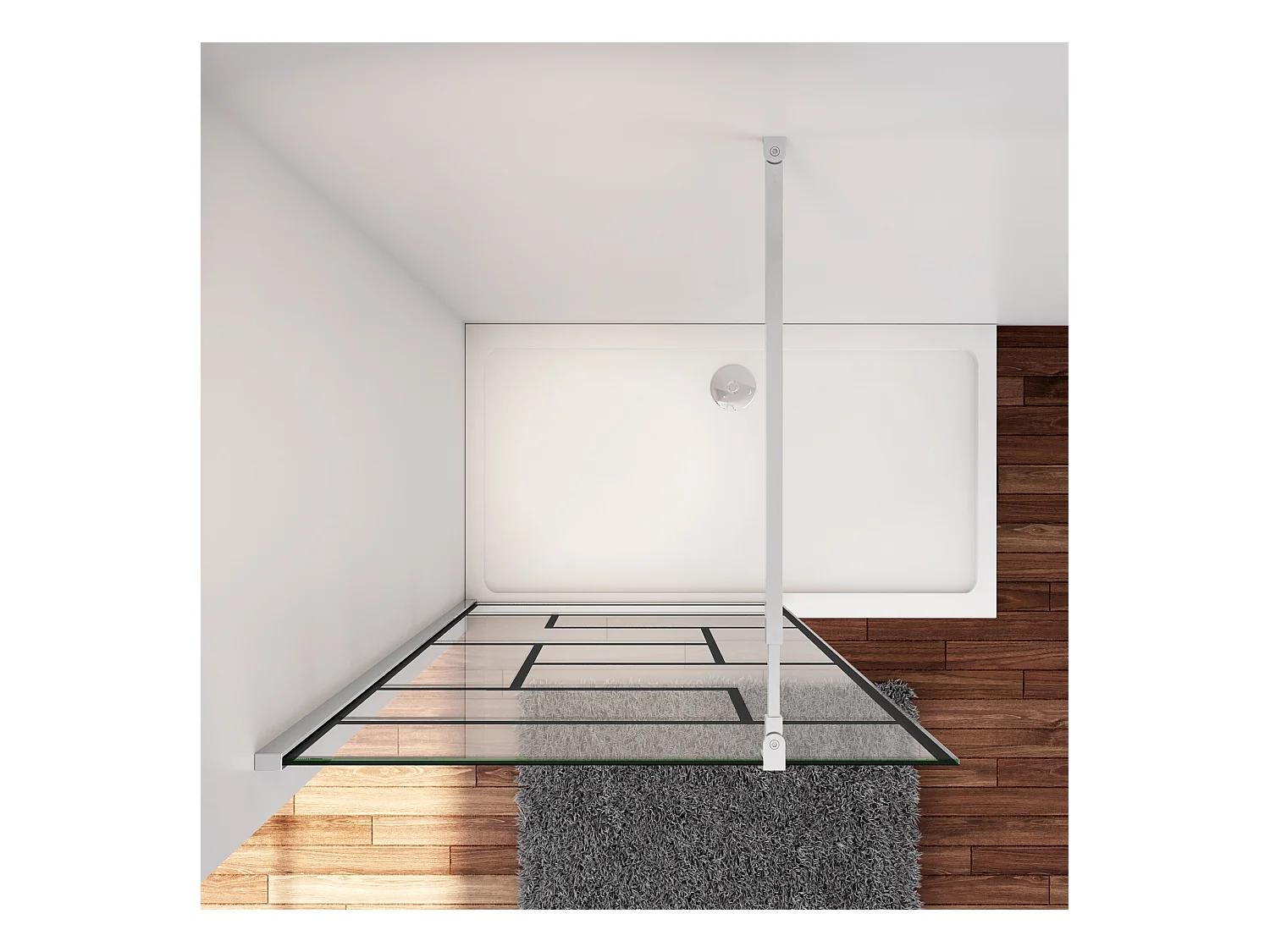 Douchewand-Inloopdouche 140x200cm 8mm NANO Easyclean zwart raster gezeefdrukt gehard glas glanzend chroom 73-120cm stabilisatiestang(inkortbaar)