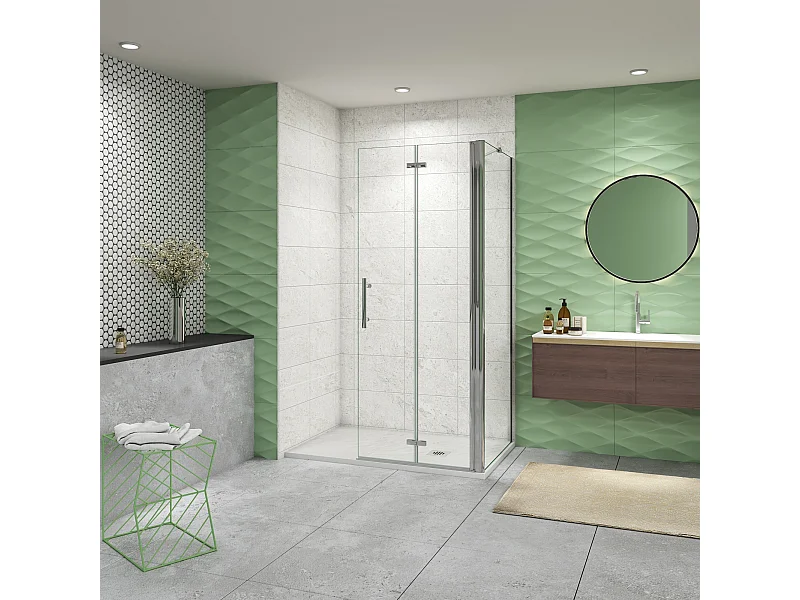 Douchewand-Inloopdouche 70x85x195cm 2 delig inklapbaar 6mm NANO EasyClean veiligheidsglas 45cm Stabilisatiestang (draaibaar) glanzend chroom profiel