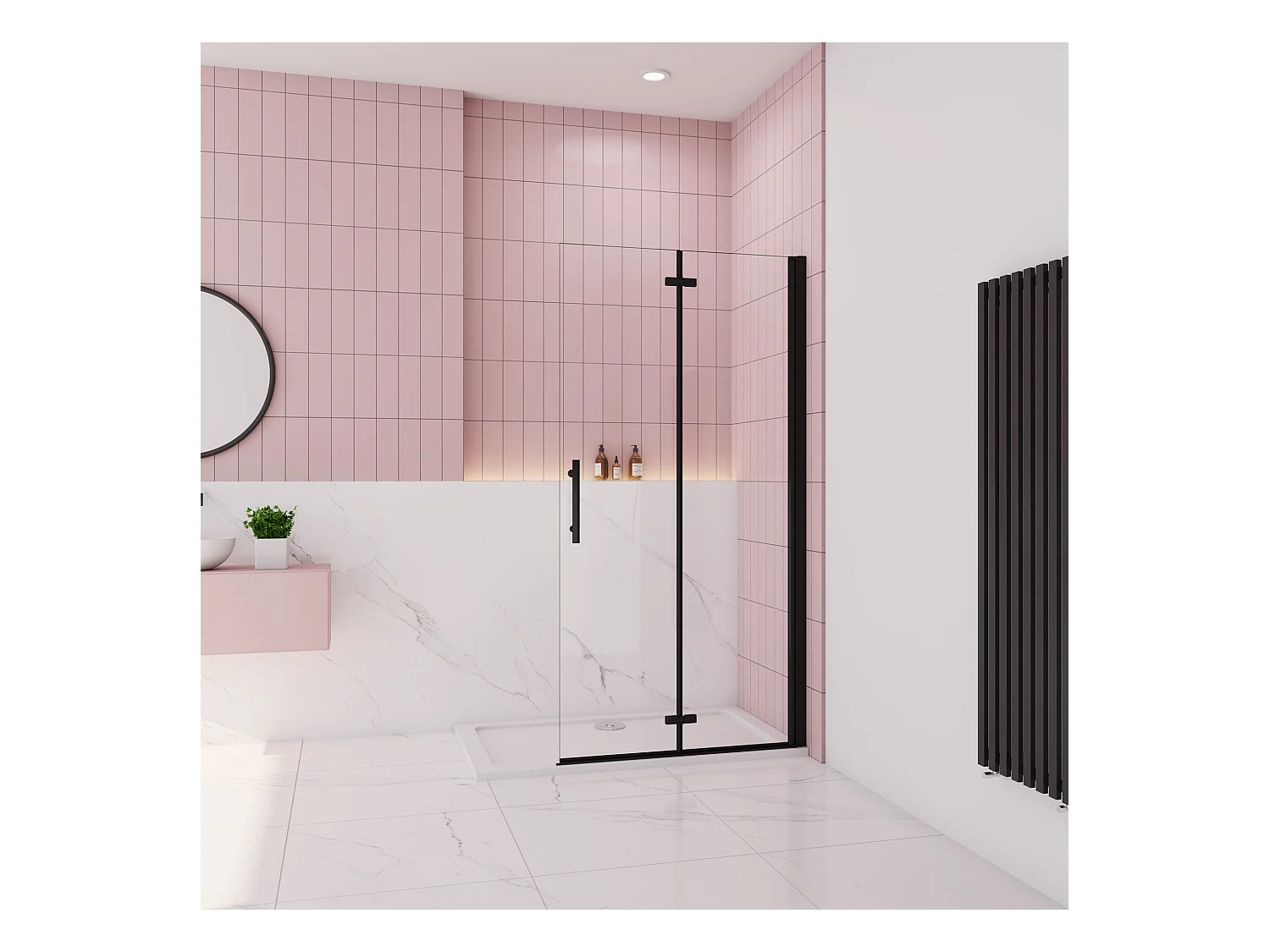 Douchewand-Inloopdouche 115x195cm 2 delig inklapbaar douchedeur 6mm NANO EasyClean veiligheidsglas mat zwart profiel