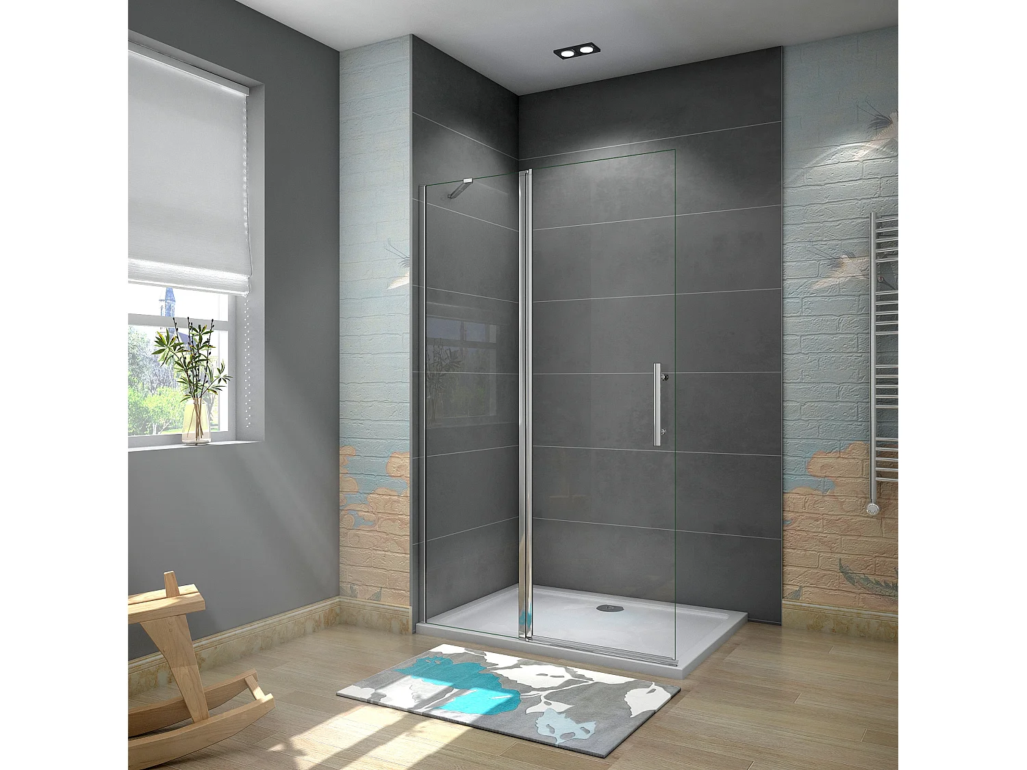 Douchewand-Inloopdouche draaibaar 76x195cm 6 mm NANO veiligheidsglas easyclean glanzend chroom aluminium profiel