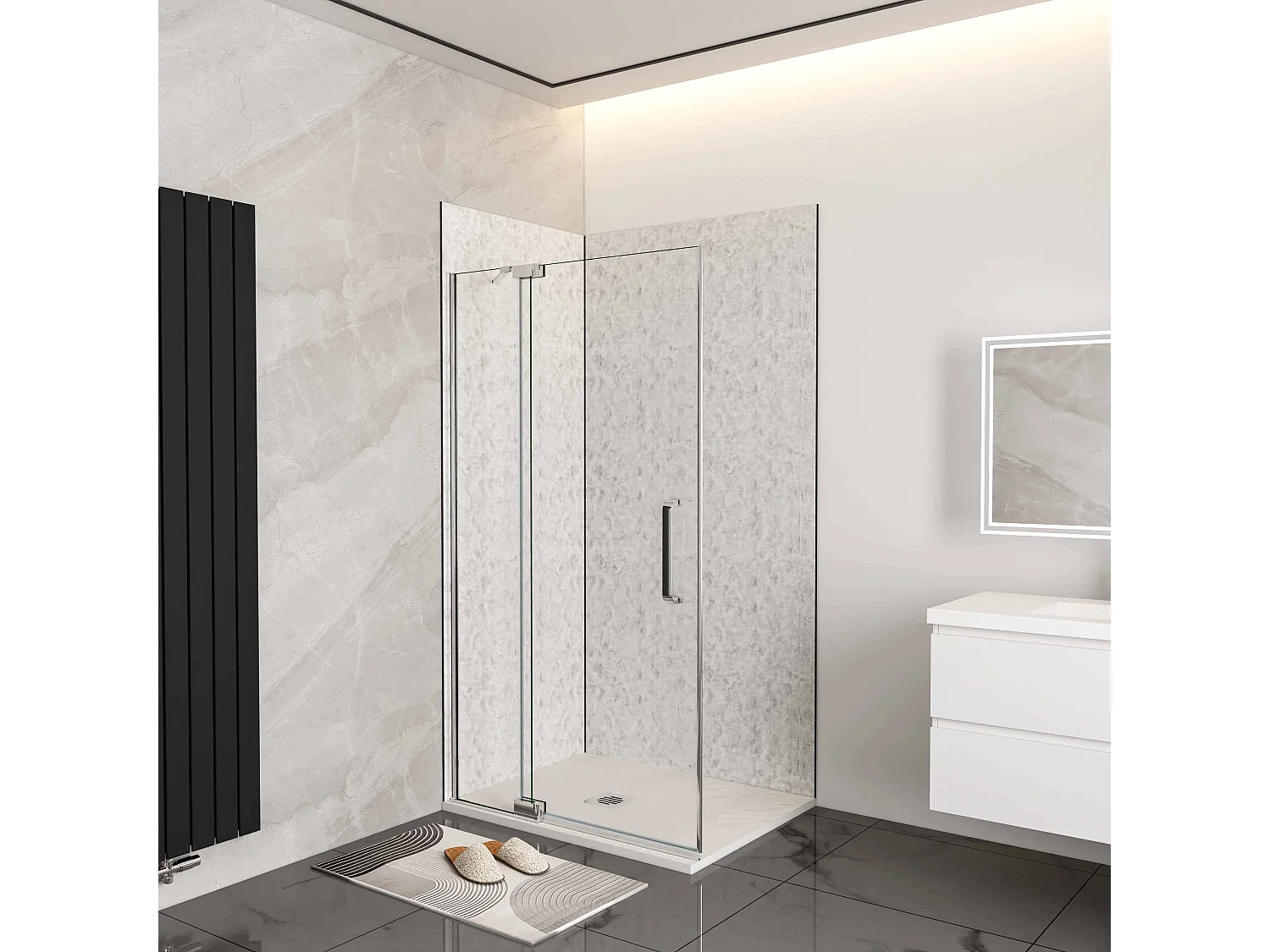 Douchewand-Inloopdouche draaibaar 76x195cm 8mm gehard glas easyclean antikalk glanzend chroom aluminium profiel