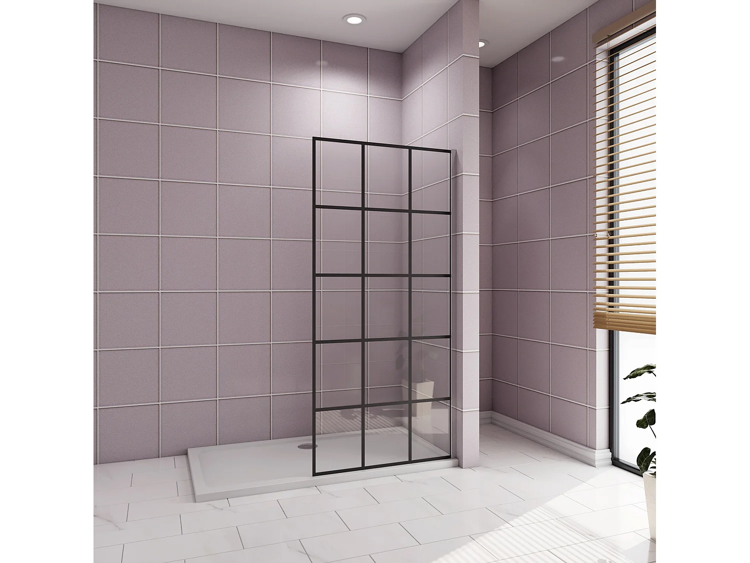 Douchewand-Inloopdouche 80x200cm met mat Zwart kader en raster 8mm NANO EasyClean veiligheidsglas zonder Stabilisatiestang