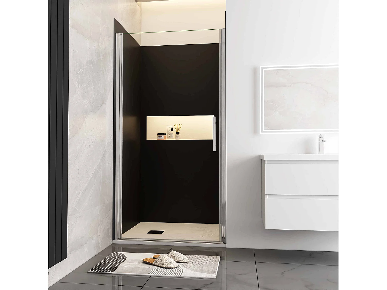 Douchewand-Inloopdouche draaibaar 66x185cm 5mm NANO veiligheidsglas Easyclean mat wit profiel