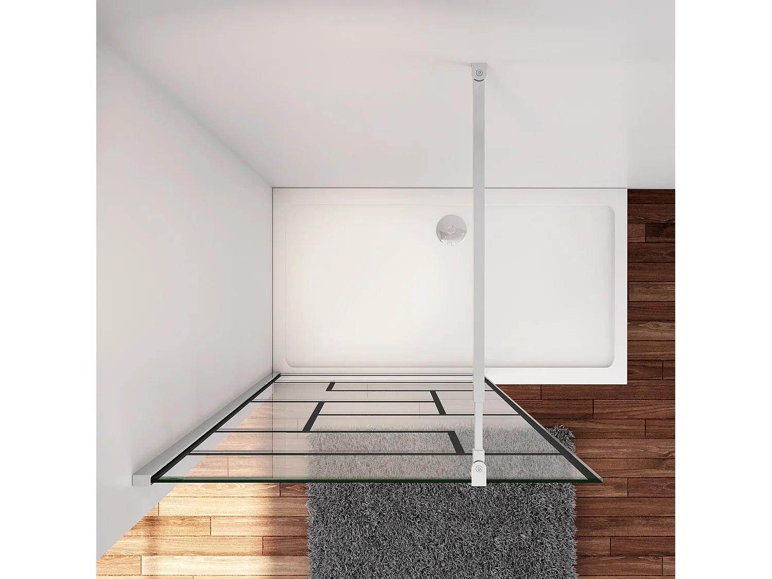 Douchewand-Inloopdouche 90x200cm 8mm NANO Easyclean zwart raster gezeefdrukt gehard glas glanzend chroom 73-120cm stabilisatiestang(inkortbaar)