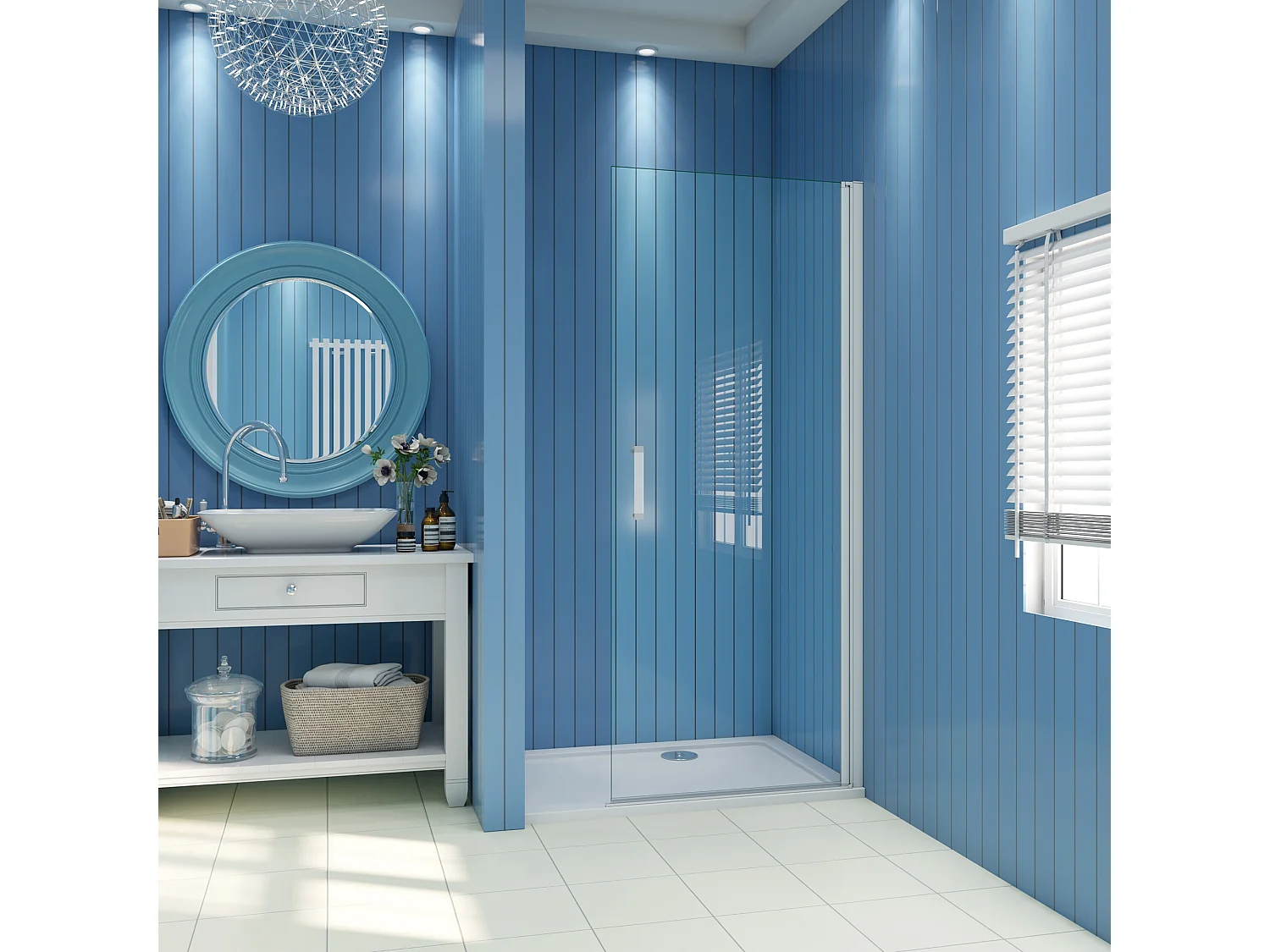 Douchewand-Inloopdouche draaibaar 75x185cm 5mm veiligheidsglas met mat grijs profiel.