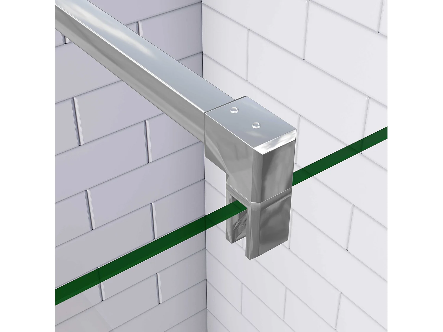 Douchewand-Inloopdouche 74x185cm 8mm veiligheidsglas NANO EasyClean glanzend chroom aluminium profiel F-vorm:90cm stabilisator (kan worden gesneden)