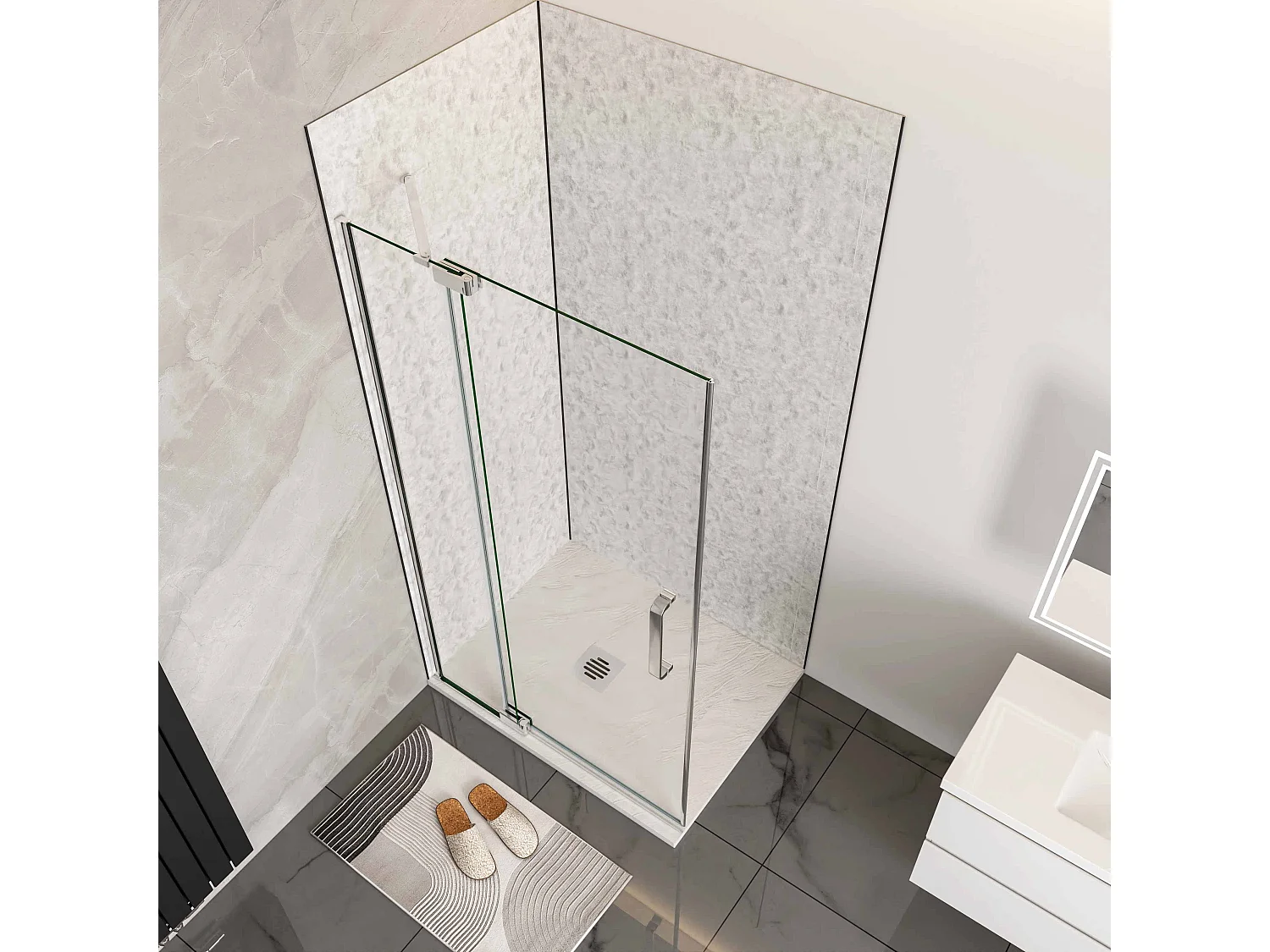 Douchewand-Inloopdouche draaibaar 86x195cm 8mm gehard glas easyclean antikalk glanzend chroom aluminium profiel