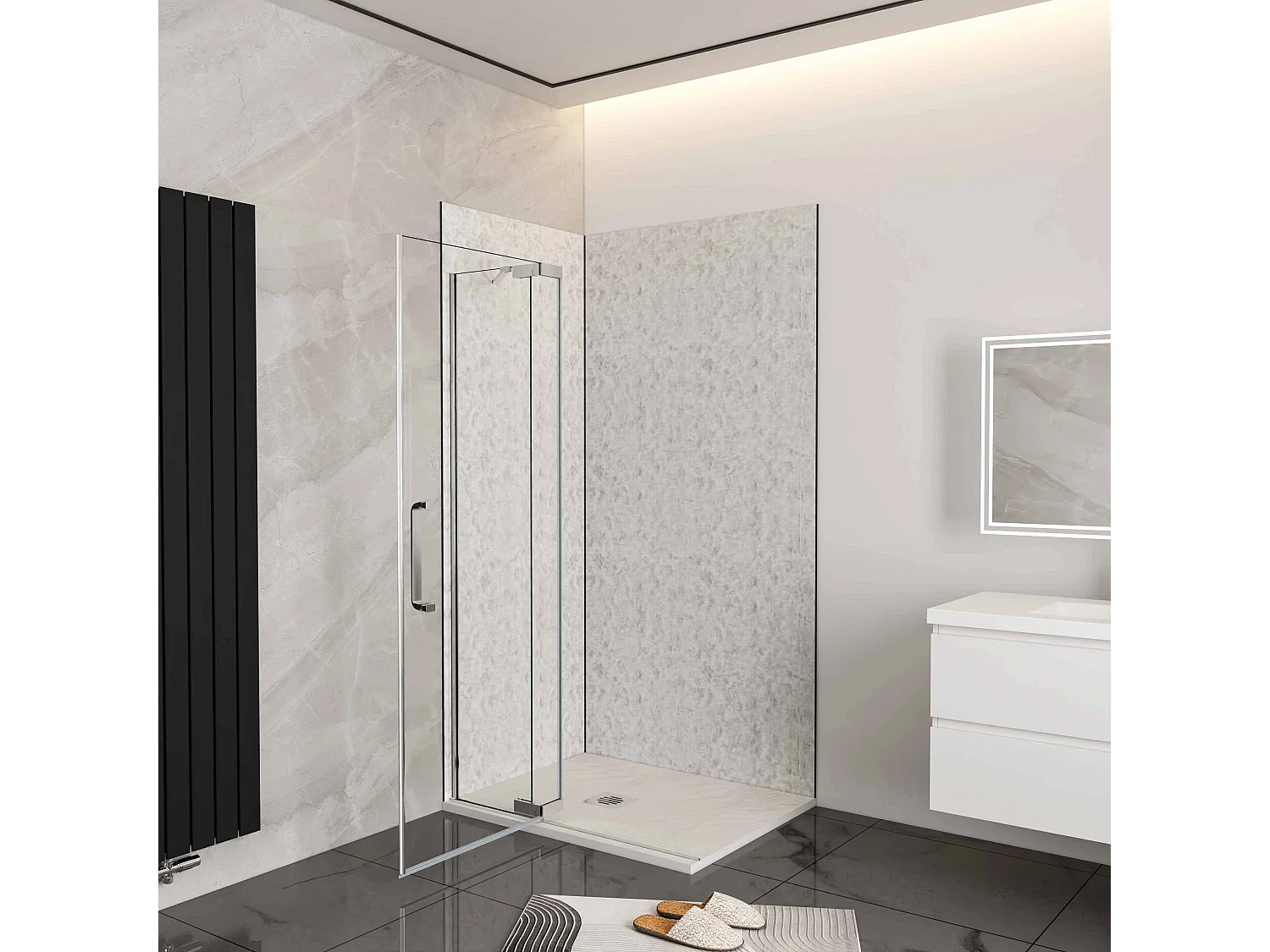 Douchewand-Inloopdouche draaibaar 86x195cm 8mm gehard glas easyclean antikalk glanzend chroom aluminium profiel