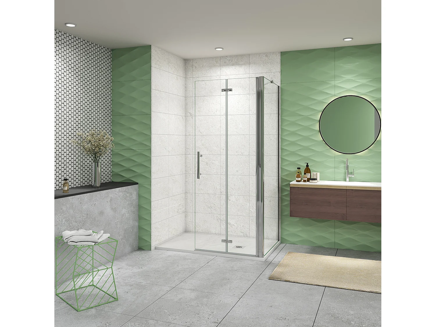 Douchewand-Inloopdouche 70x100x185cm 2 delig inklapbaar 6mm NANO EasyClean veiligheidsglas 45cm Stabilisatiestang (draaibaar) glanzend chroom profiel