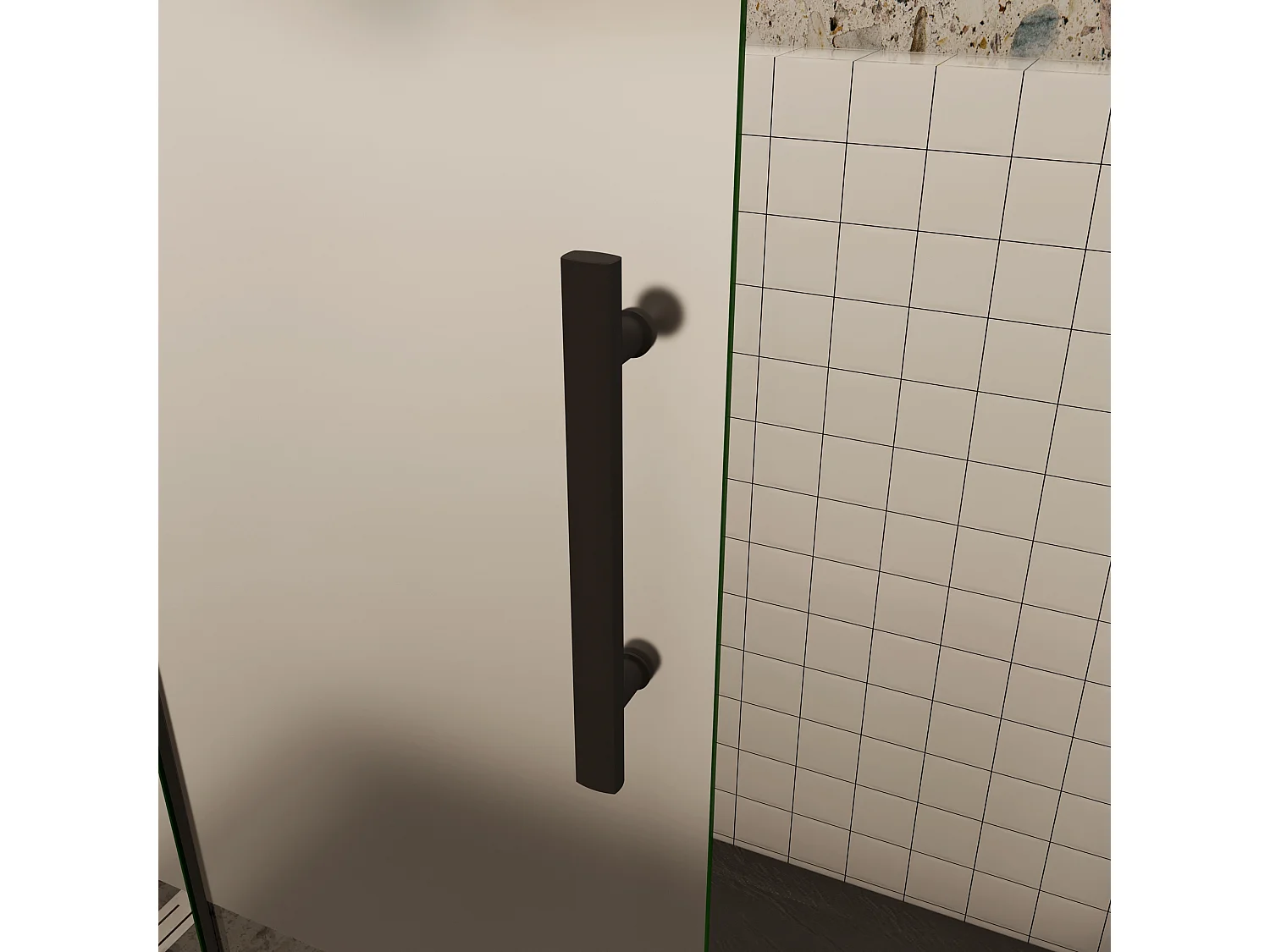 Douchewand-Inloopdouche vouwdeur 105x195cm met matte folie middelban 6mm NANO veiligheidsglas mat zwart profiel