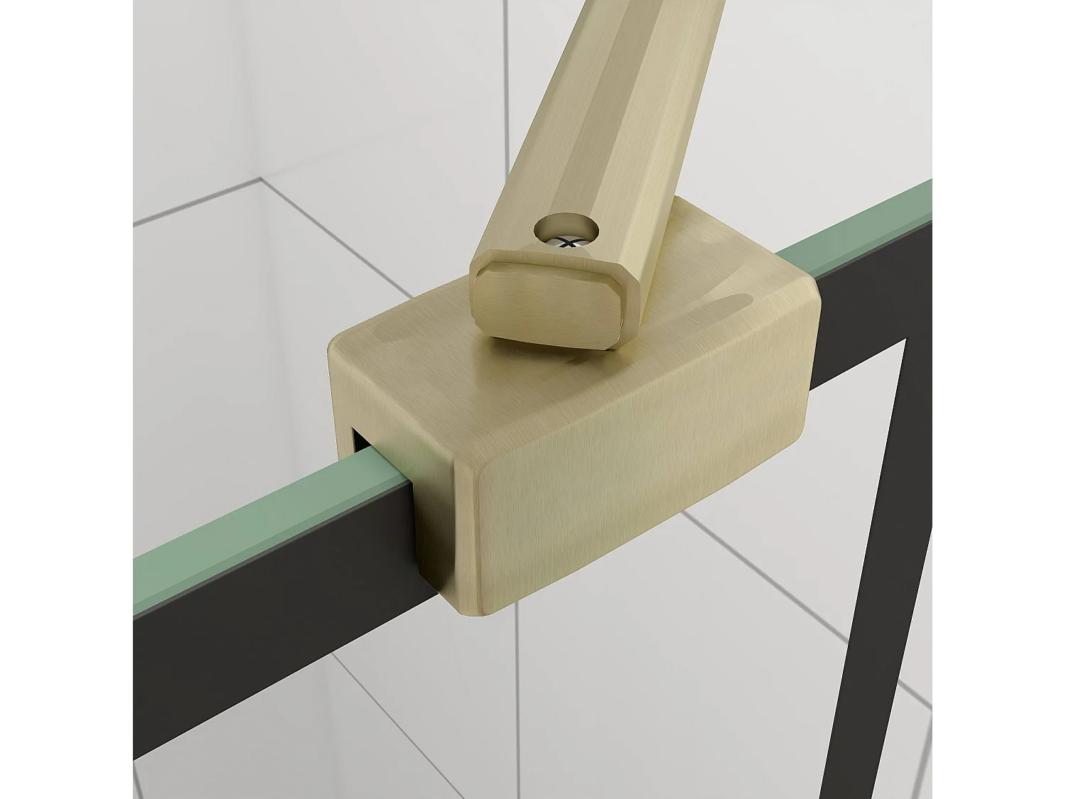 Douchewand-Inloopdouche 80x200cm met mat Zwart kader en raster 8mm NANO EasyClean veiligheidsglas gouden profiel Stabilisatiestang 45cm