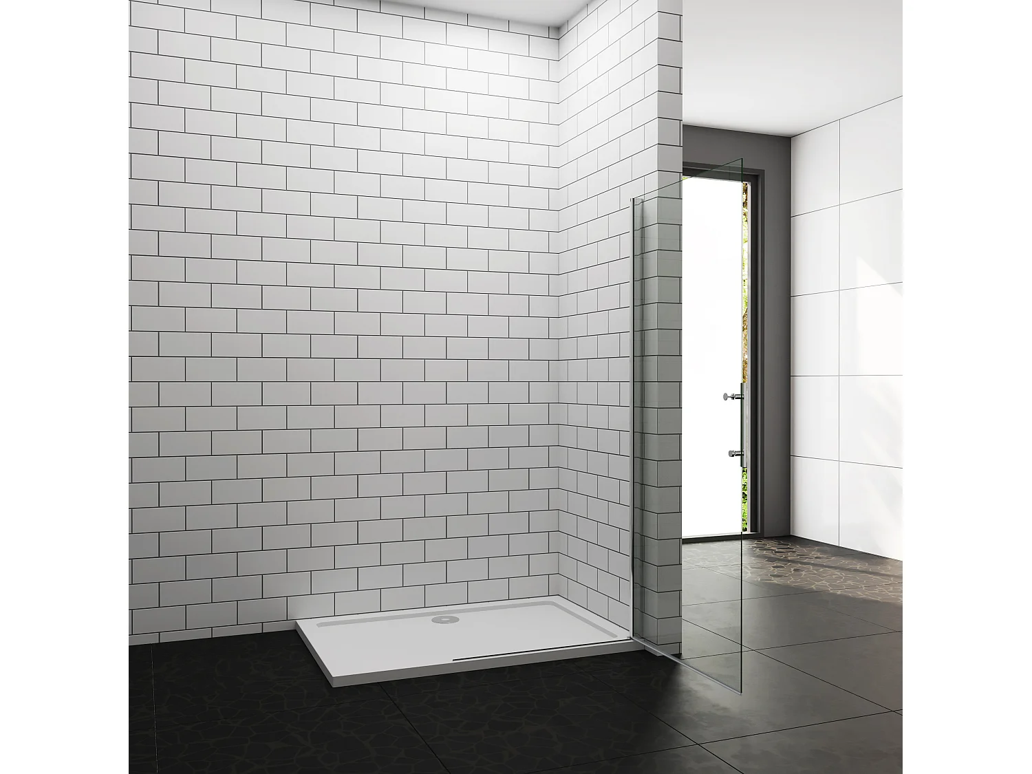 Douchewand-Inloopdouche draaibaar 76x185cm 6mm NANO veiligheidsglas Easyclean glanzend chroom aluminium profiel