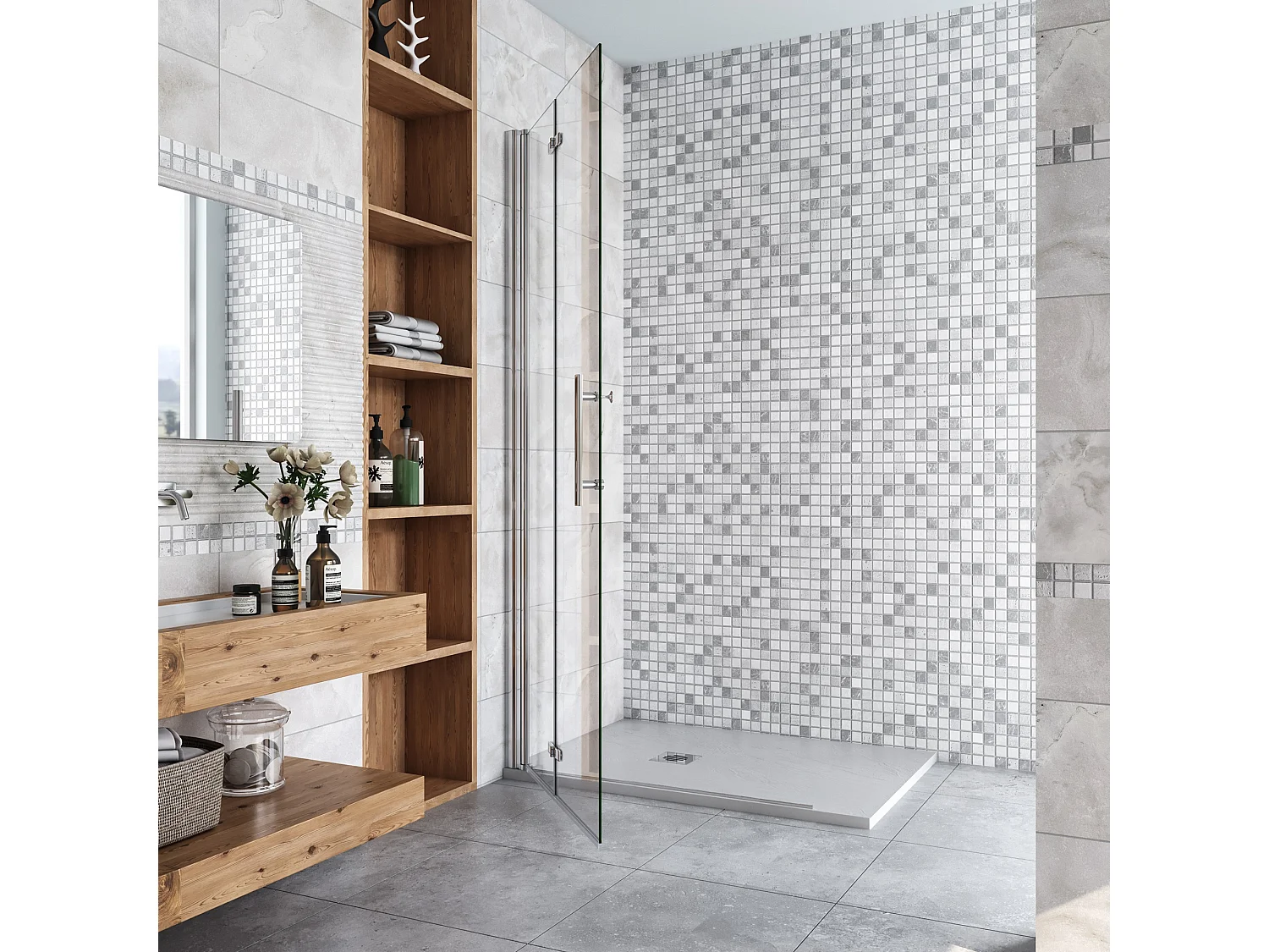 86x195cm Douchewand-Inloopdouche vouwdeur 6mm NANO EasyClean veiligheidsglas profiel van glanzend chroom.