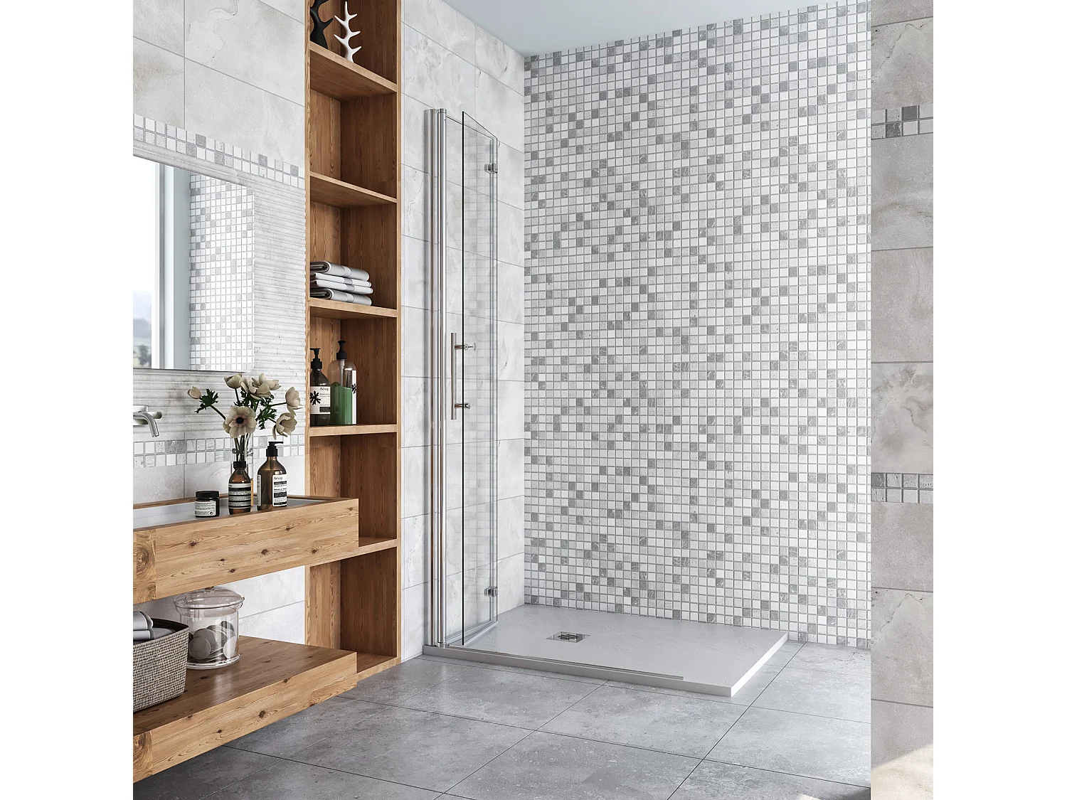86x195cm Douchewand-Inloopdouche vouwdeur 6mm NANO EasyClean veiligheidsglas profiel van glanzend chroom.
