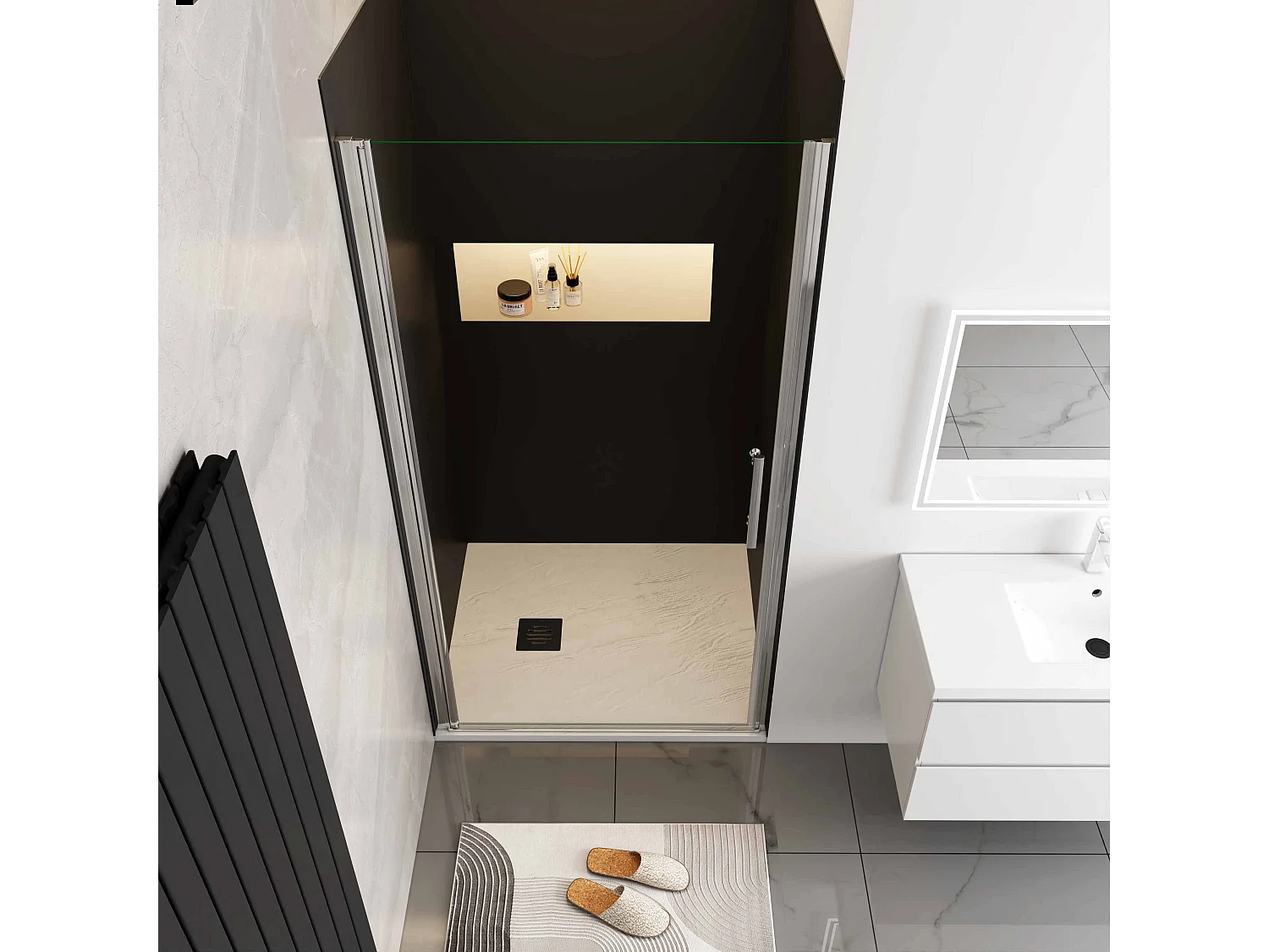 Douchewand-Inloopdouche draaibaar 96x185cm 5mm NANO veiligheidsglas Easyclean mat wit profiel