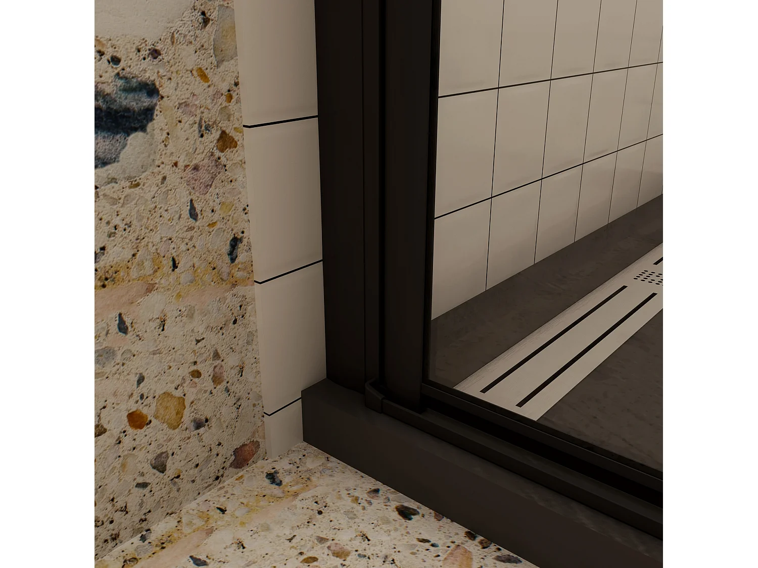 Douchewand-Inloopdouche vouwdeur 71x195cm met matte folie middelban 6mm NANO veiligheidsglas mat zwart profiel