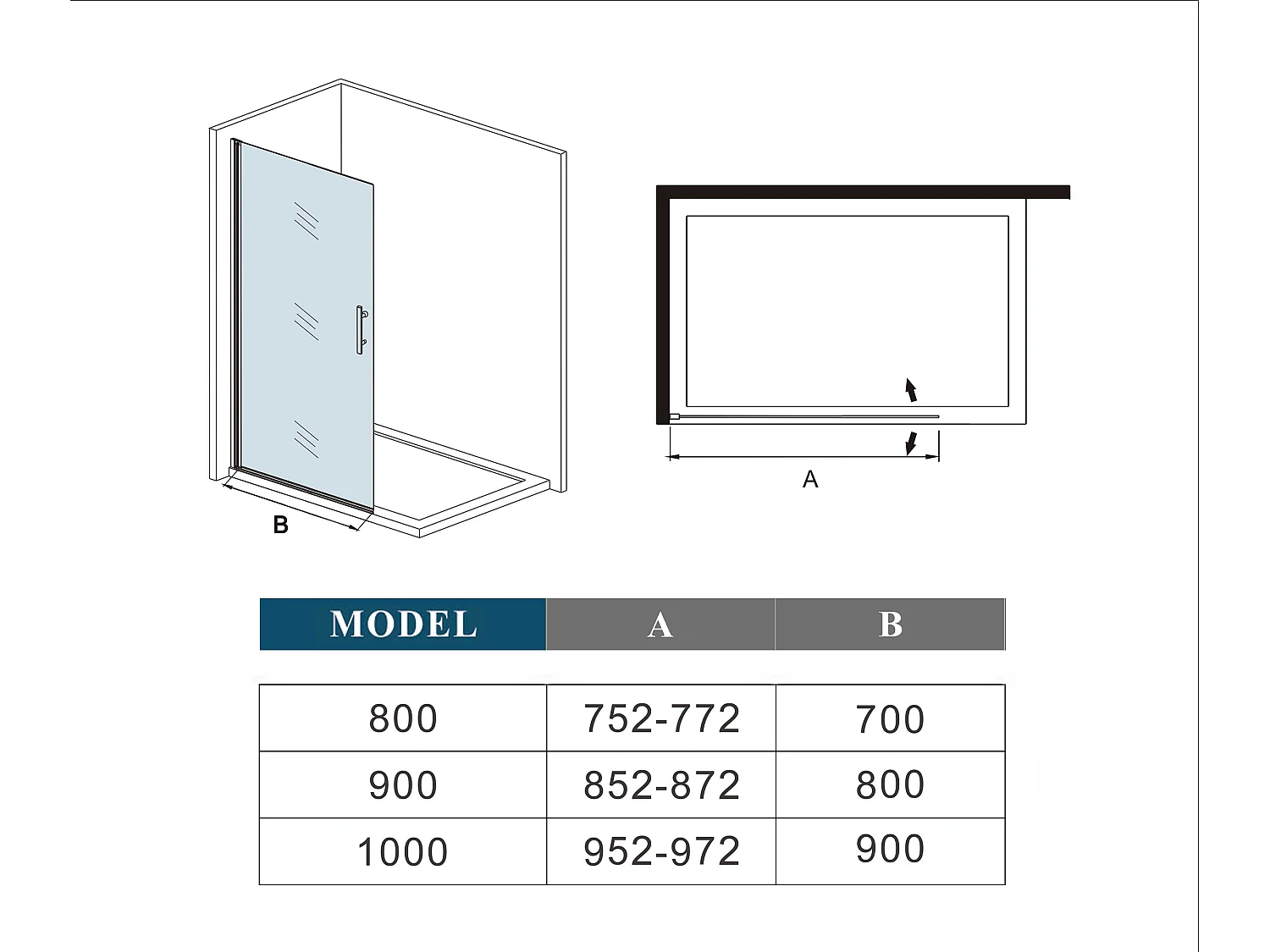 Douchewand-Inloopdouche draaideur 76x200cm 8mm veiligheidsglas NANO EasyClean mat zwart profiel