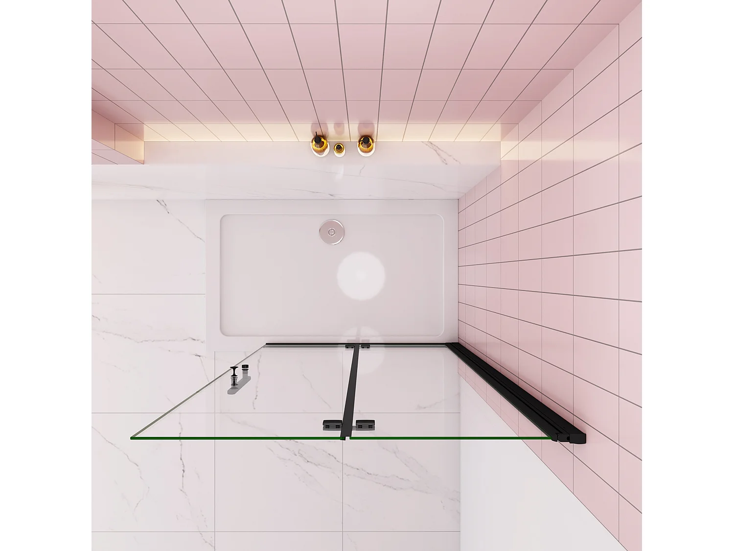 Douchewand-Inloopdouche 75x185cm 2 delig inklapbaar douchedeur 6mm NANO EasyClean veiligheidsglas mat zwart profiel