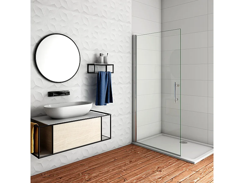Douchewand-Inloopdouche draaibaar 86x195cm 6mm NANO veiligheidsglas Easyclean glanzend chroom aluminium profiel