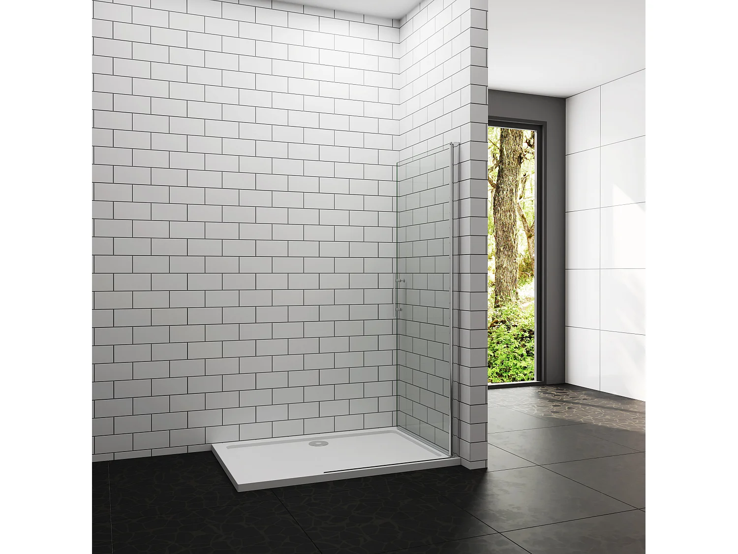 Douchewand-Inloopdouche draaibaar 86x185cm 6mm NANO veiligheidsglas Easyclean glanzend chroom aluminium profiel