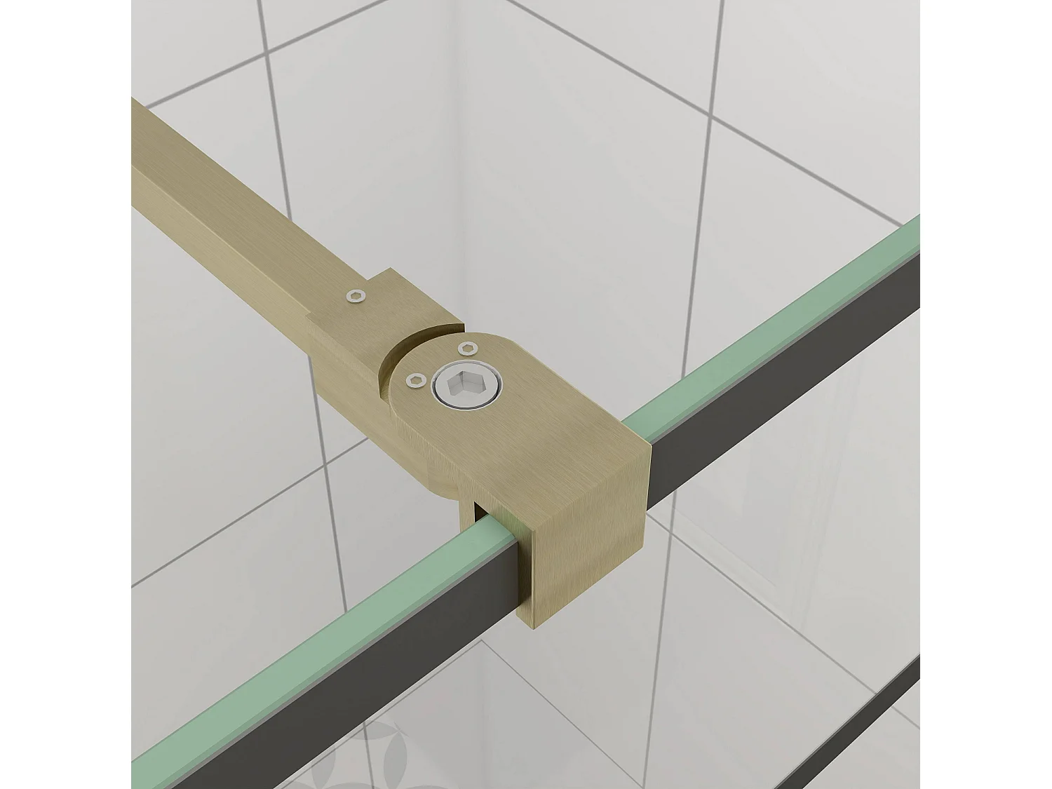 Douchewand-Inloopdouche 100x200cm 8mm NANO Easyclean zwart raster gezeefdrukt gehard glas gouden profiel 73-120cm stabilisatiestang(inkortbaar)