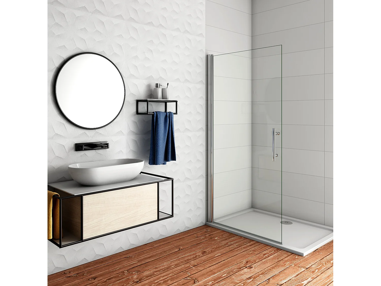 Douchewand-Inloopdouche draaibaar 76x195cm 6mm NANO veiligheidsglas Easyclean glanzend chroom aluminium profiel