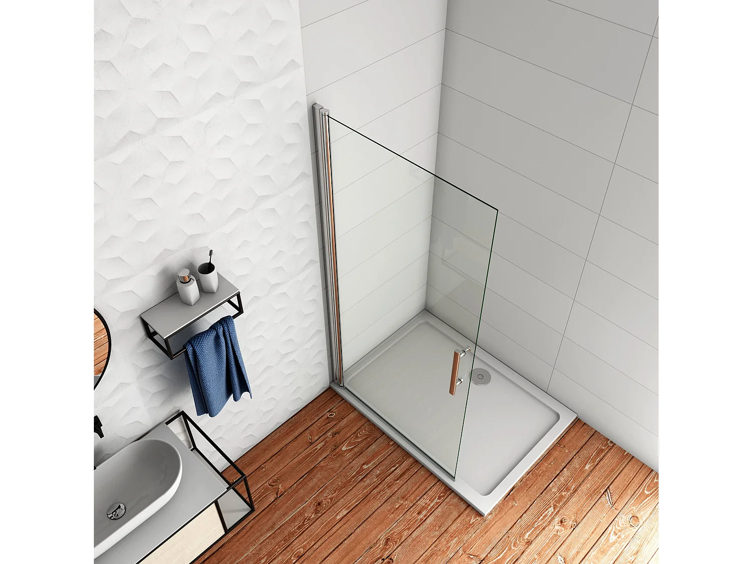 Douchewand-Inloopdouche draaibaar 76x195cm 6mm NANO veiligheidsglas Easyclean glanzend chroom aluminium profiel