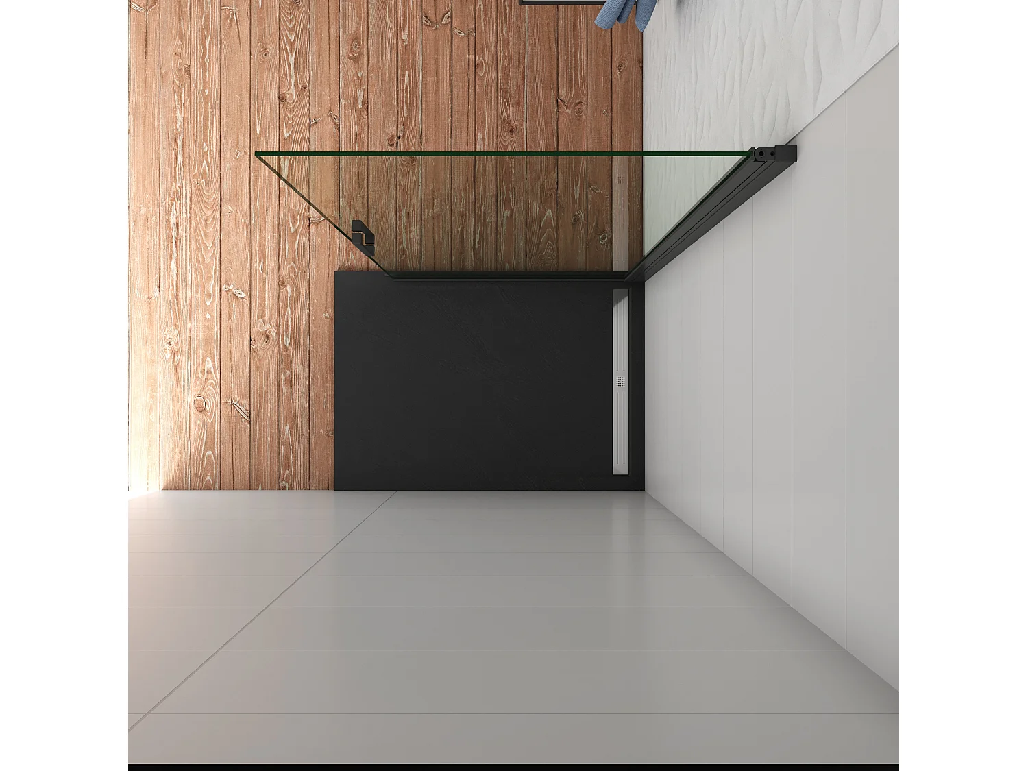 Douchewand-Inloopdouche draaideur 96x200cm 8mm veiligheidsglas NANO EasyClean mat zwart profiel