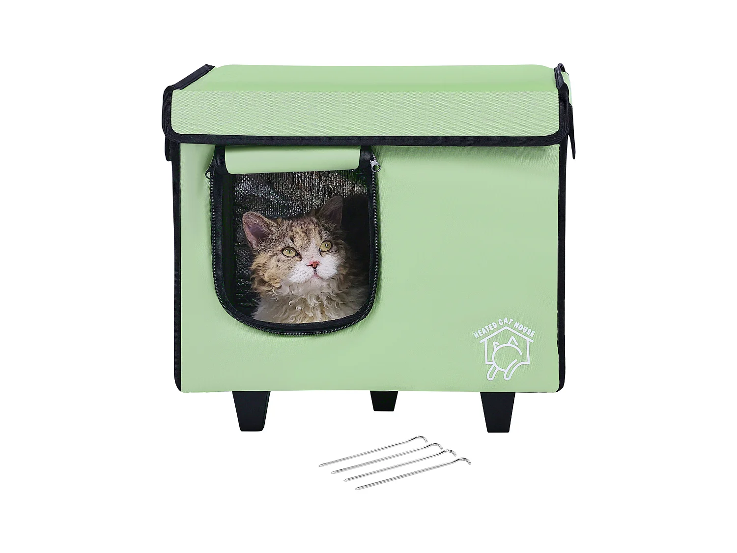 Maison de Chat, SucceBuy Niche Surélevée et Chauffante pour Chat, Petite Taille, Verte, avec Coussin Chauffant