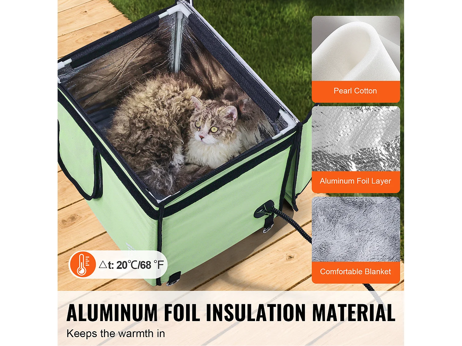 Katzenhaus, SucceBuy Erhöhtes und Beheiztes Katzenhaus, Klein, Grün, mit Heizkissen