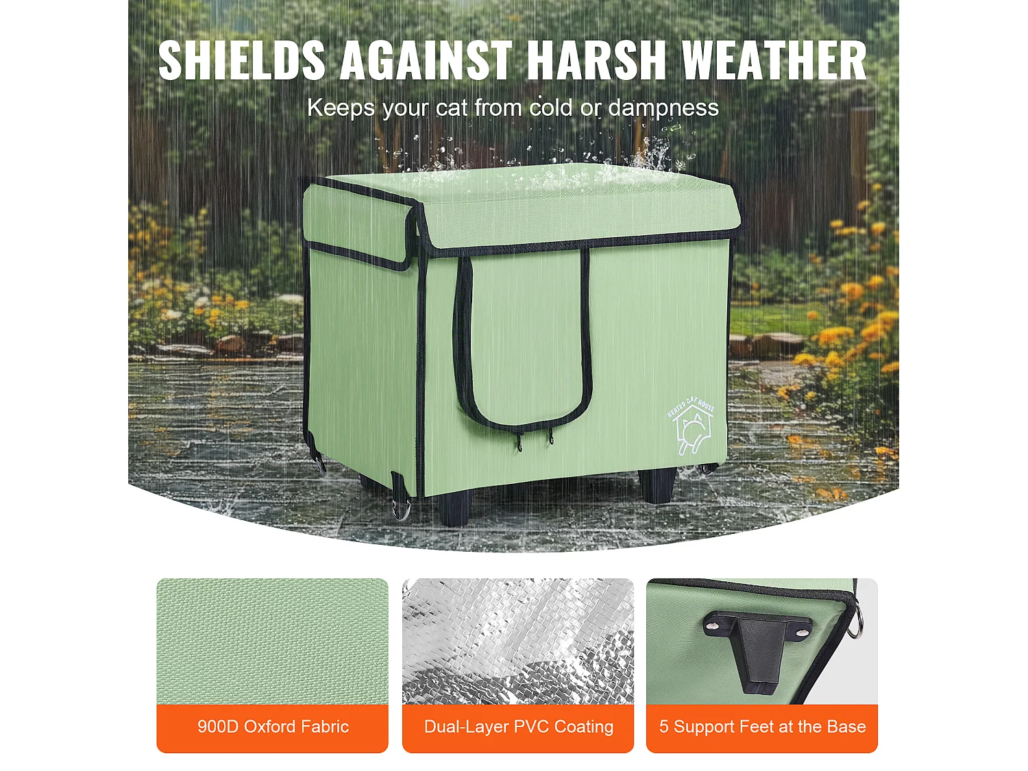 Katzenhaus, SucceBuy Erhöhtes und Beheiztes Katzenhaus, Klein, Grün, mit Heizkissen