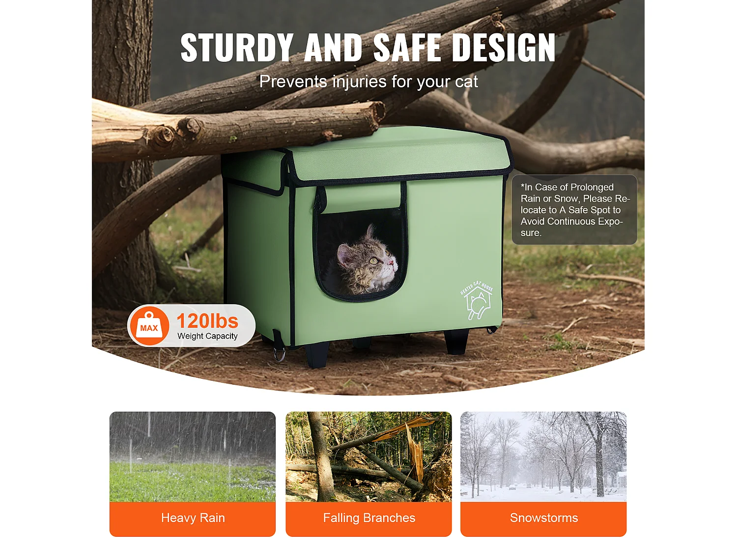 Katzenhaus, SucceBuy Erhöhtes und Beheiztes Katzenhaus, Klein, Grün, mit Heizkissen