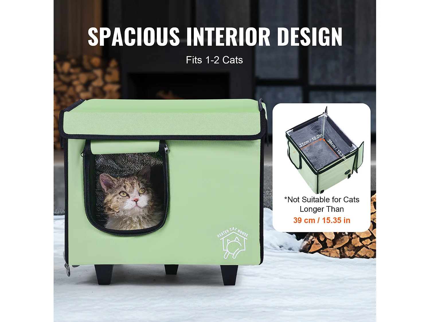 Katzenhaus, SucceBuy Erhöhtes und Beheiztes Katzenhaus, Klein, Grün, mit Heizkissen