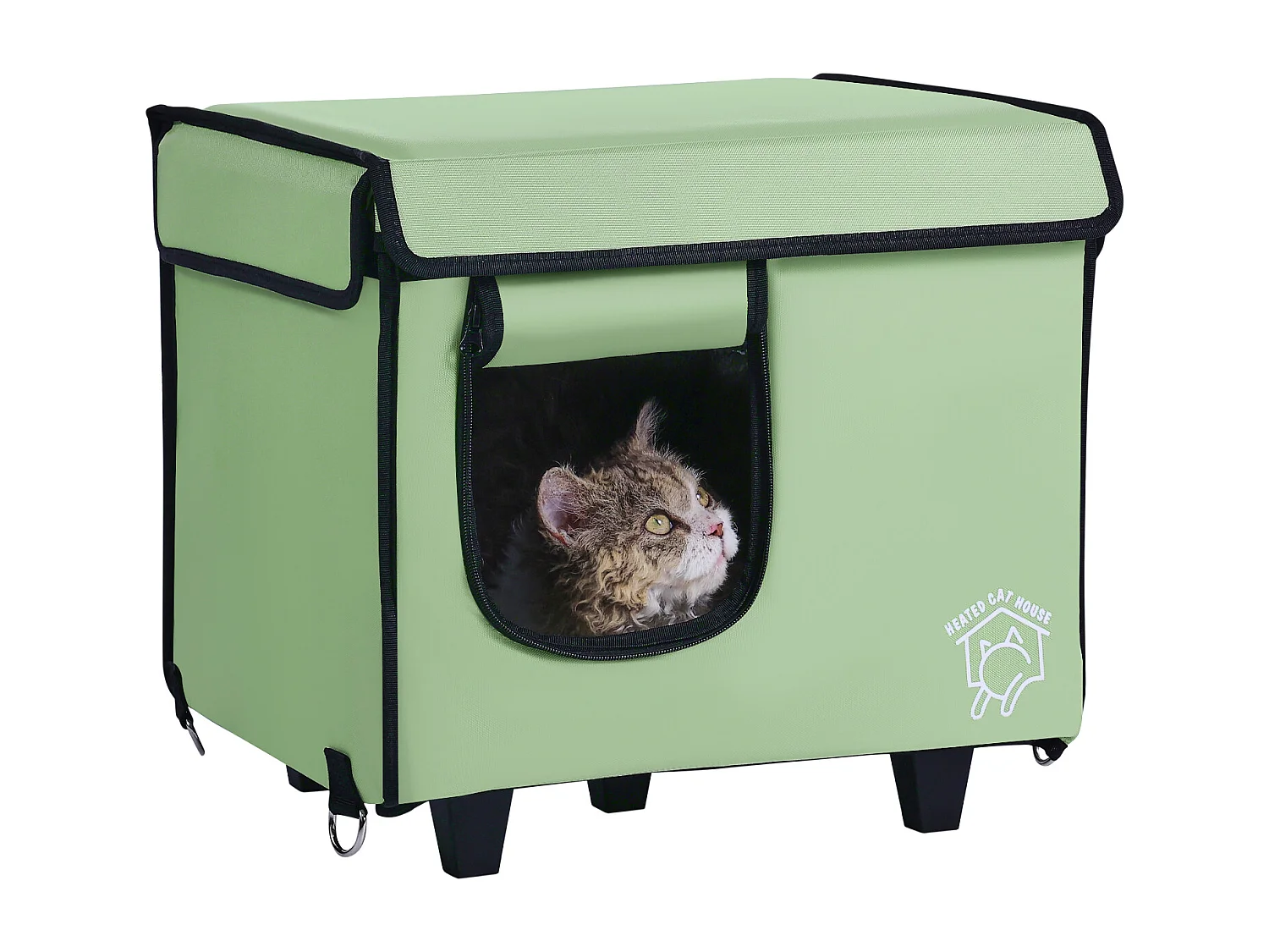 Katzenhaus, SucceBuy Erhöhtes und Beheiztes Katzenhaus, Klein, Grün, mit Heizkissen