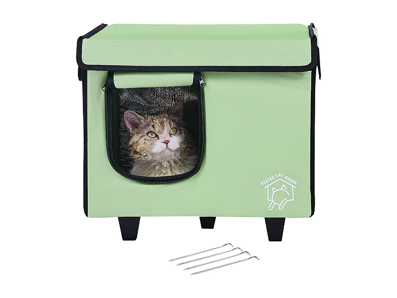 Caseta para Gatos SucceBuy Verde, Pequeña, Elevada y Calefactada con Almohadilla Térmica