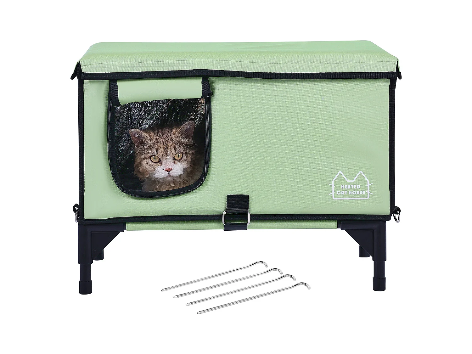 Maison de Chat, SucceBuy Niche Surélevée et Chauffante pour Chat Cuboid Green (M) avec Coussin Chauffant