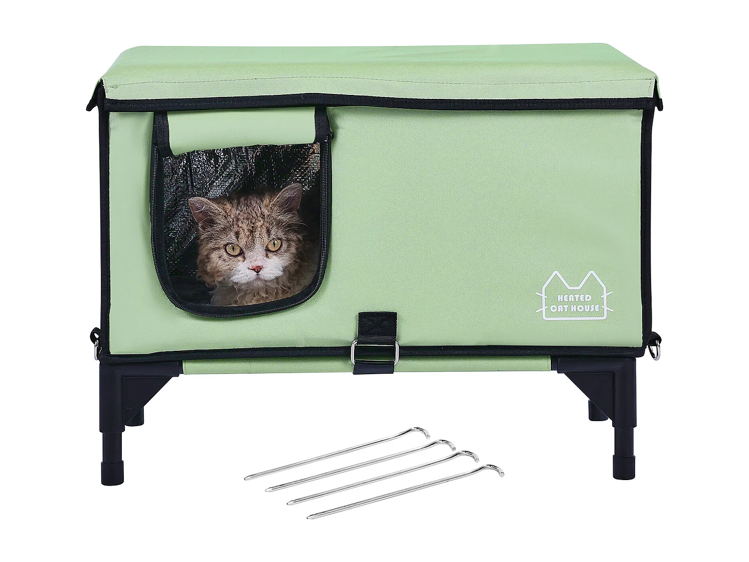 Maison de Chat, SucceBuy Niche Surélevée et Chauffante pour Chat Cuboid Green (M) avec Coussin Chauffant