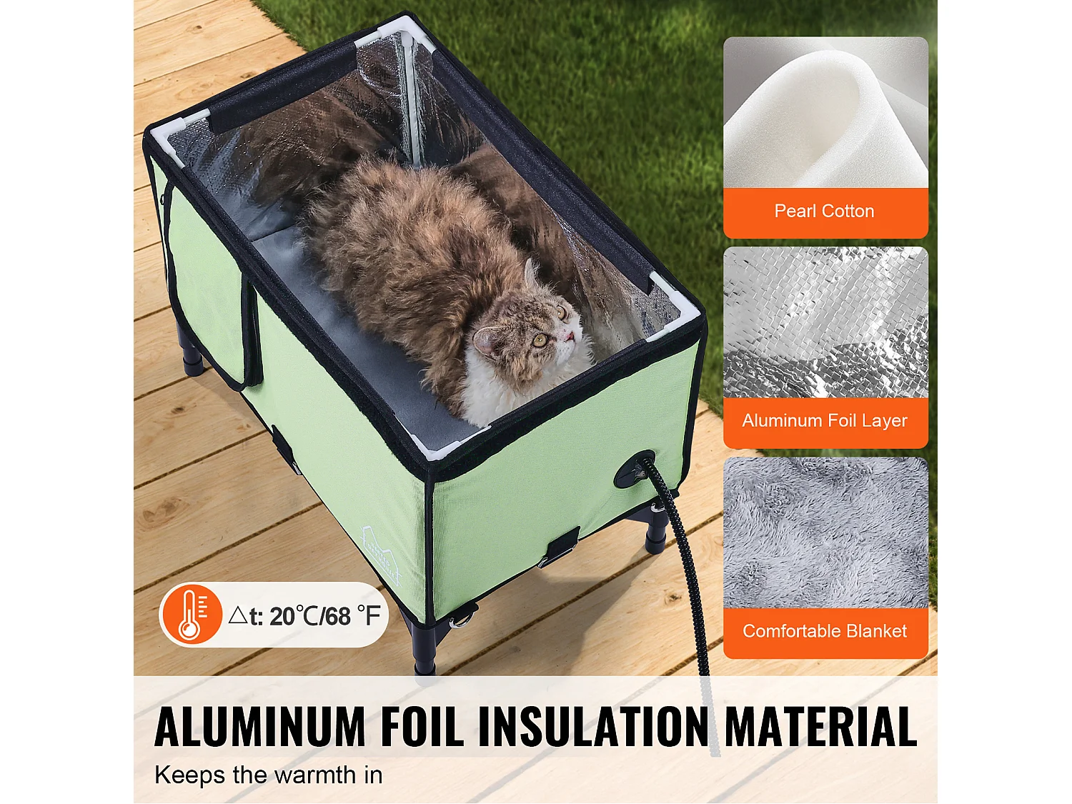 Maison de Chat, SucceBuy Niche Surélevée et Chauffante pour Chat Cuboid Green (M) avec Coussin Chauffant