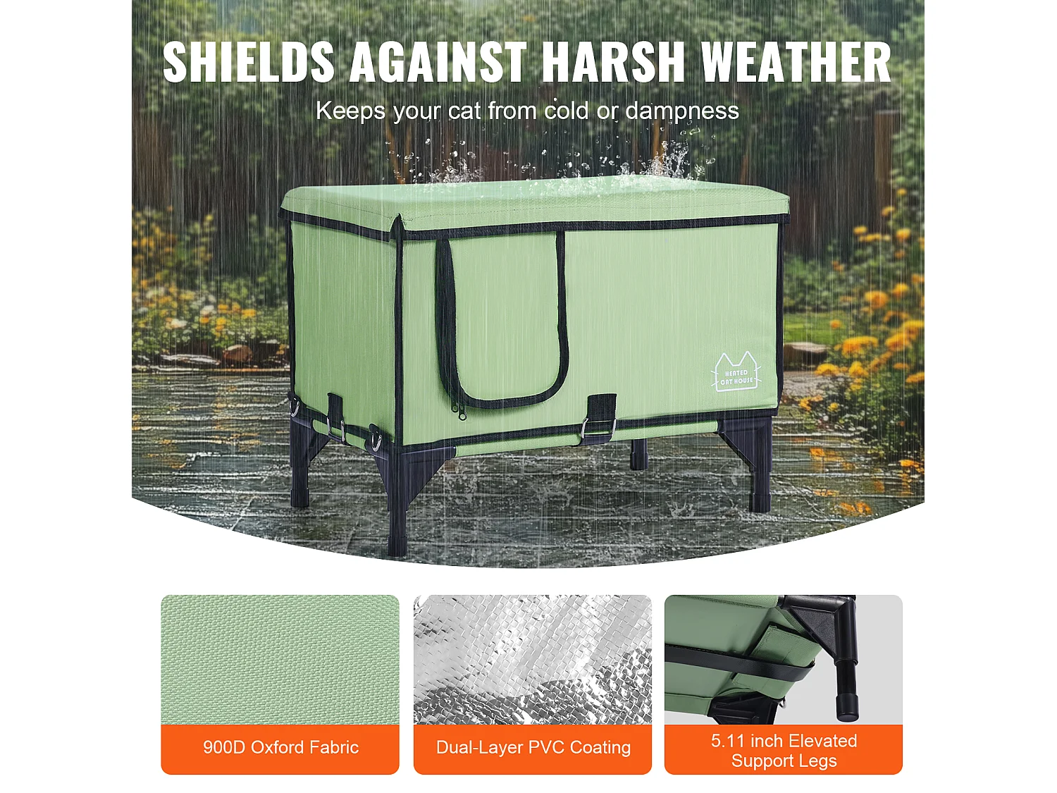 Maison de Chat, SucceBuy Niche Surélevée et Chauffante pour Chat Cuboid Green (M) avec Coussin Chauffant