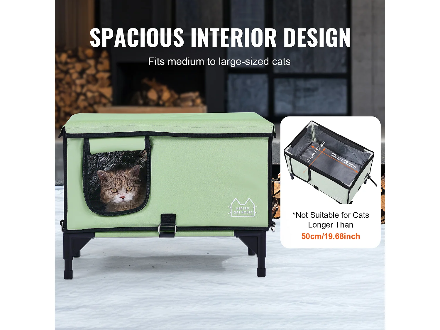 Maison de Chat, SucceBuy Niche Surélevée et Chauffante pour Chat Cuboid Green (M) avec Coussin Chauffant