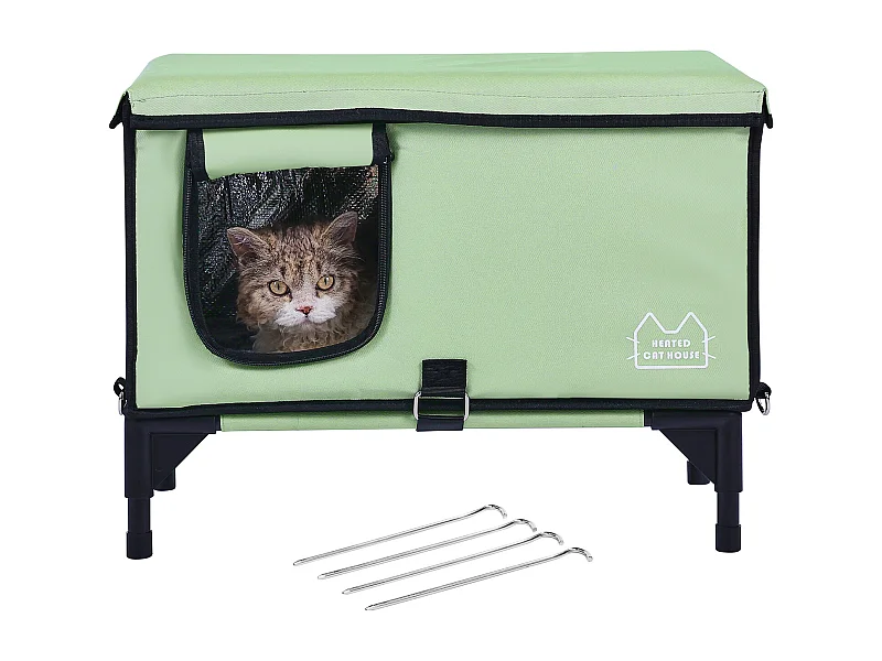 Maison de Chat, SucceBuy Niche surélevée et Chauffante pour Chat Cuboid Green (L) avec Coussin Chauffant