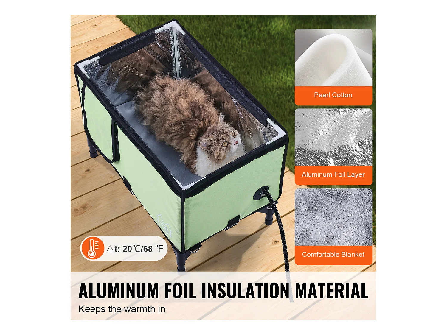 Maison de Chat, SucceBuy Niche surélevée et Chauffante pour Chat Cuboid Green (L) avec Coussin Chauffant