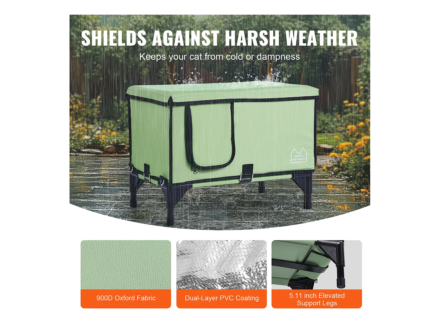 Maison de Chat, SucceBuy Niche surélevée et Chauffante pour Chat Cuboid Green (L) avec Coussin Chauffant