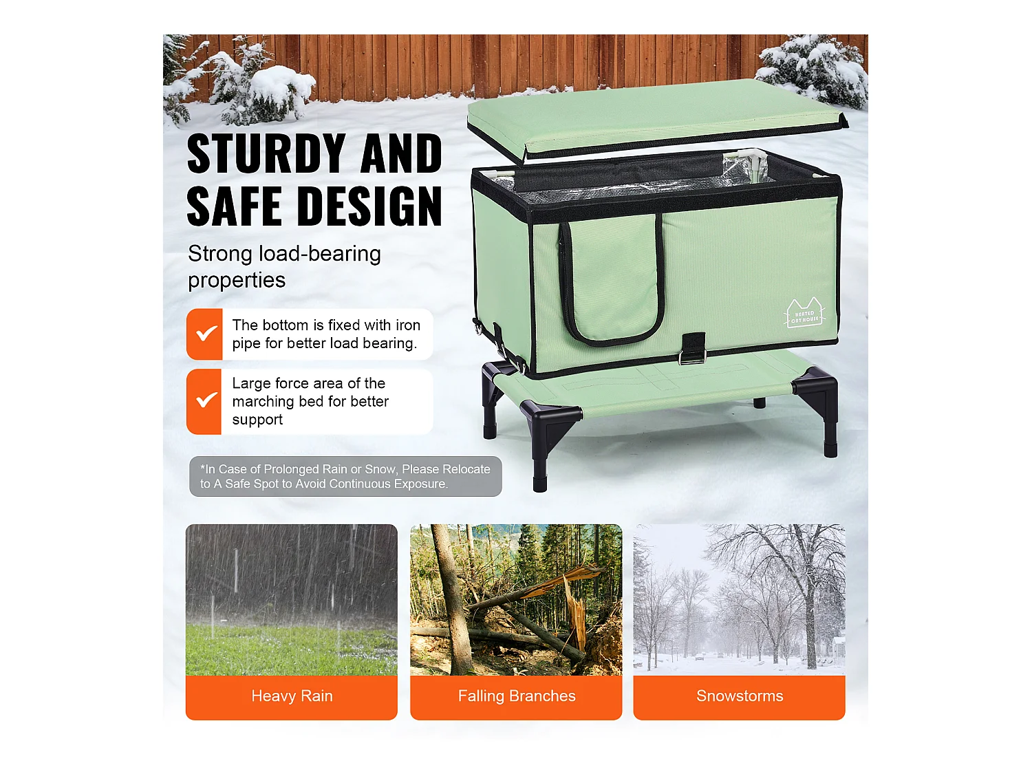 Maison de Chat, SucceBuy Niche surélevée et Chauffante pour Chat Cuboid Green (L) avec Coussin Chauffant