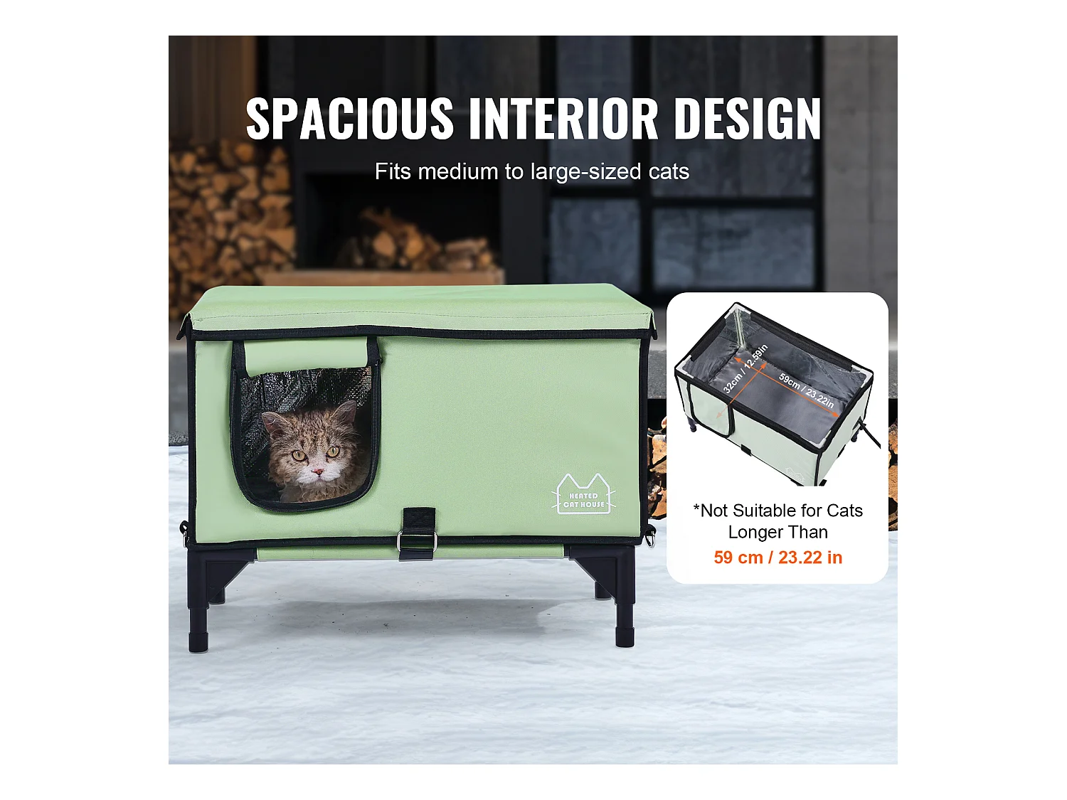 Maison de Chat, SucceBuy Niche surélevée et Chauffante pour Chat Cuboid Green (L) avec Coussin Chauffant