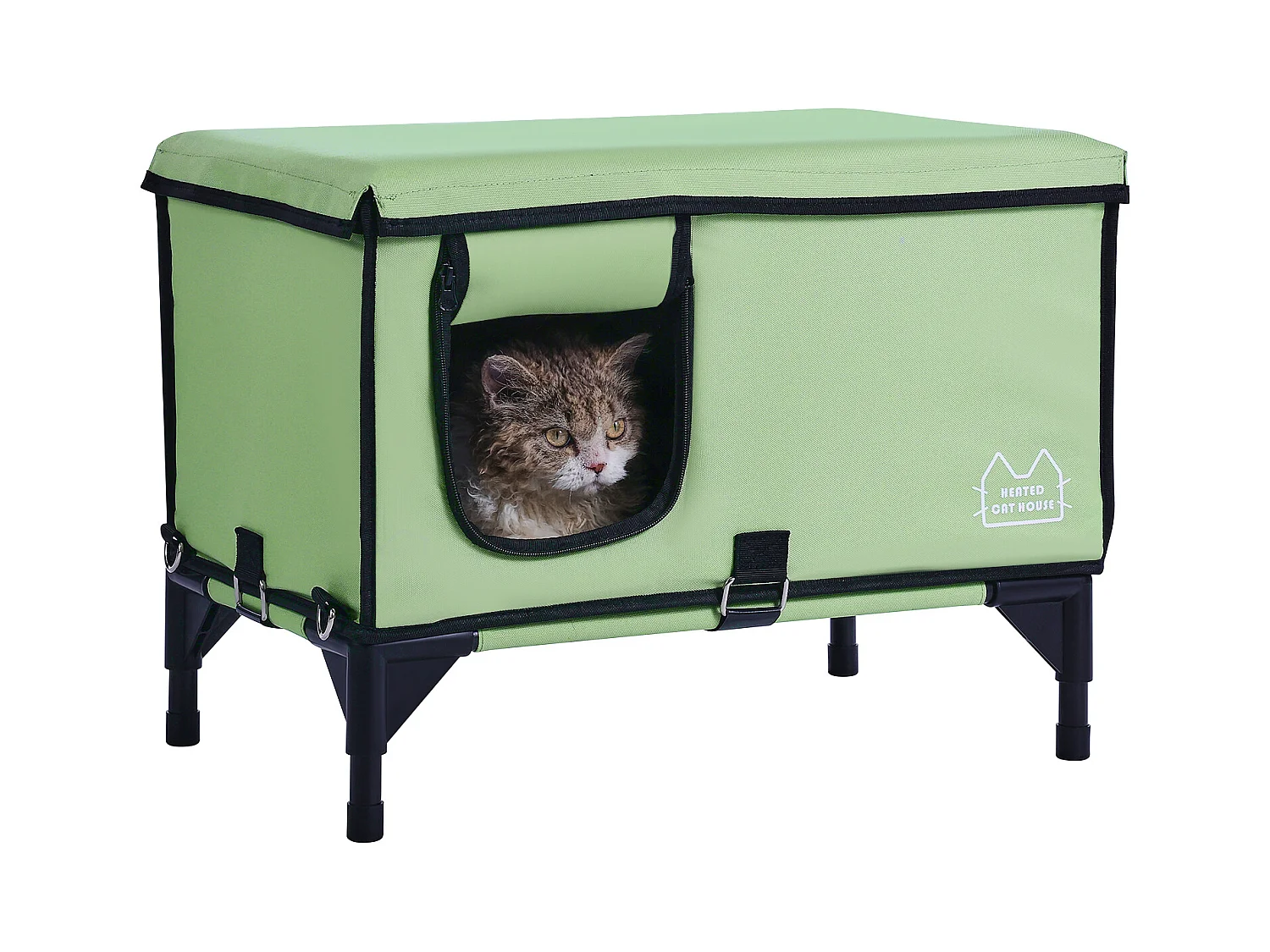 Maison de Chat, SucceBuy Niche surélevée et Chauffante pour Chat Cuboid Green (L) avec Coussin Chauffant