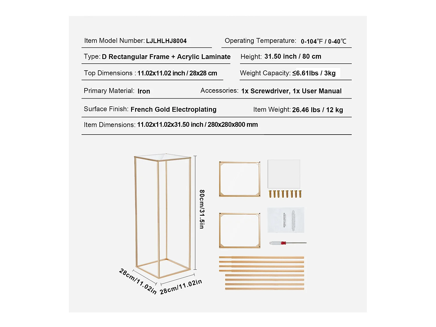 Support de Fleurs SucceBuy, Doré, Lot de 10, 80 cm, pour Réception Événement Décoration de Fête Maison